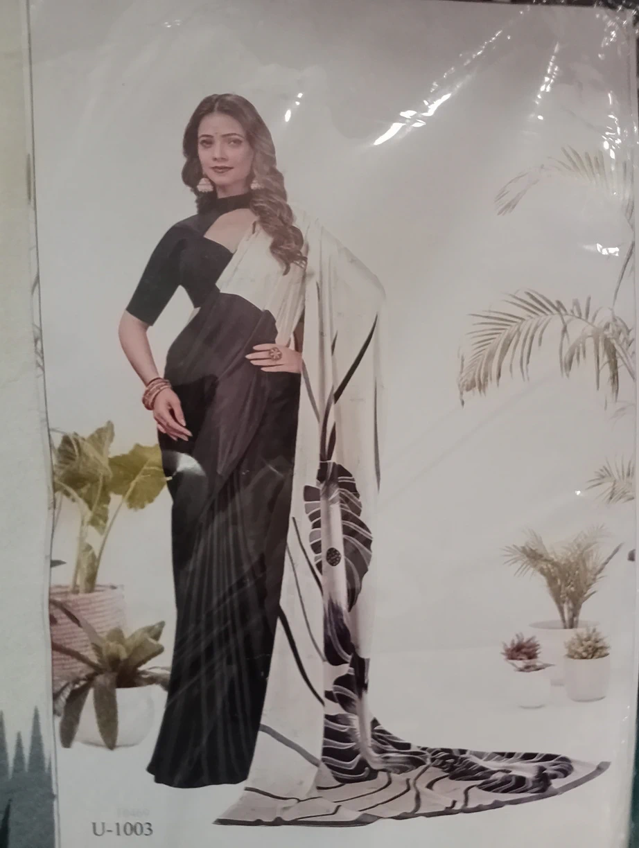 Silk Cotton Elegant Floral Shade Saree - Black White Mix